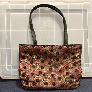 Vintage Rose Embroidered Tote Purse in Red and Gold